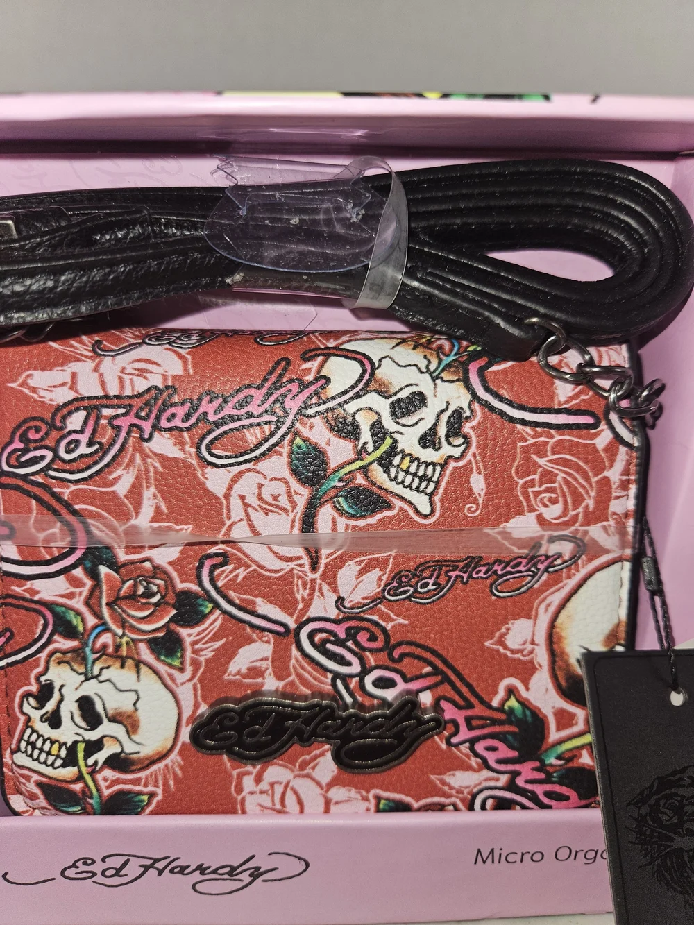 NWT Ed Hardy Women's Red Skull & Rose Crossbody Wallet